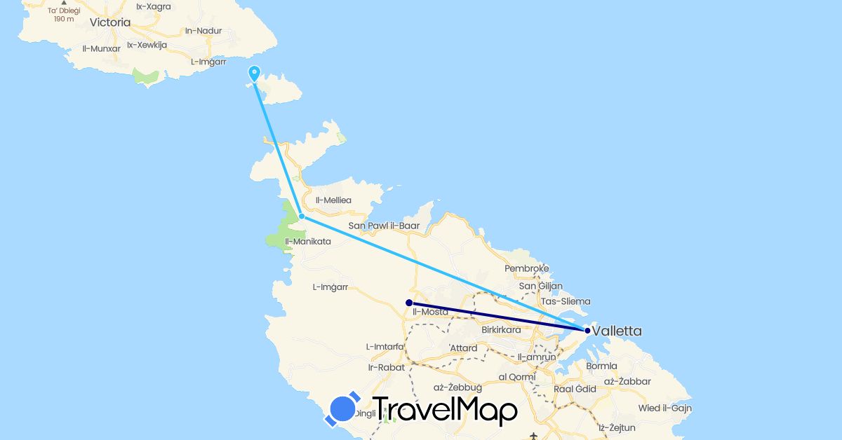 TravelMap itinerary: driving, boat in Malta (Europe)